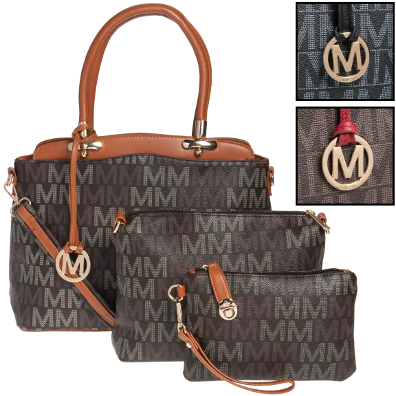 Milan Imports 3-Piece Set: Handbag/Pouch/Wristlet
