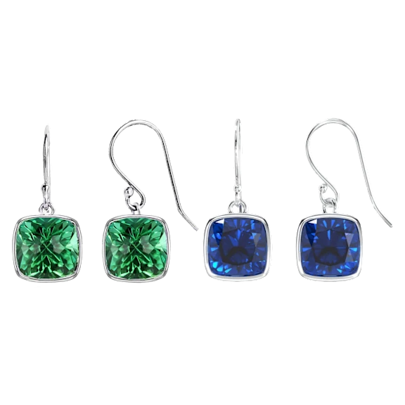 Voss+Agin Juego de 2 Pares de Aretes Colgantes con Zafiro Azul y Esmeralda Corte