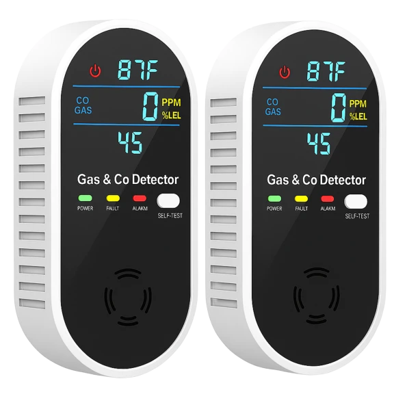 2-Pack: Hakol 4-in-1 Upgraded Natural Gas Leak & Carbon Monoxide Detector