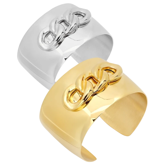 18K Cuff Bracelet with Chain Accent
