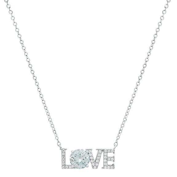 Saffron 1.0 Carat TW LOVE Turquoise Moissanite Pendant Sterling Silver Necklace