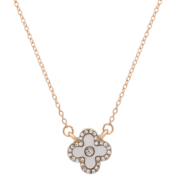 Saffron Clover Pendant Necklace with CZ Stone Halo & Accents