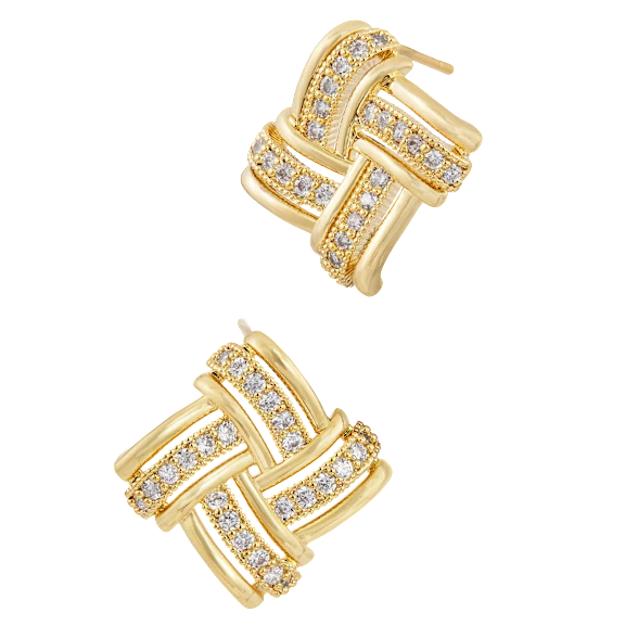 Savvy Cie Woven Cubic Zirconia Square Stud Earrings