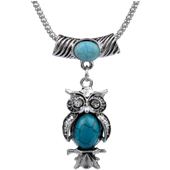 Hoot Owl Tibetan Sterling Silver Faux Turquoise Necklace