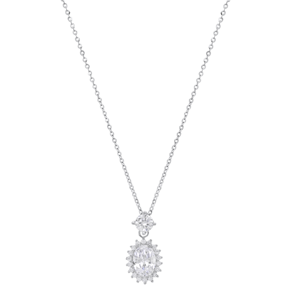 Saffron 2.0 Carat TW Moissanite Oval Halo Drop Sterling Silver Necklace