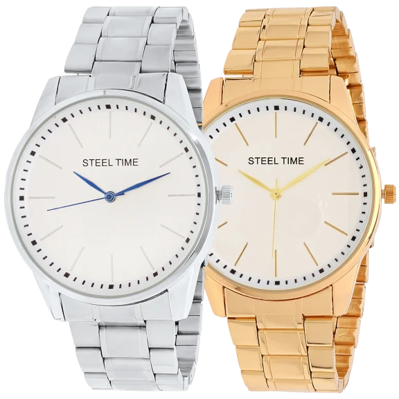 SteelTime Men's Stainless Steel or Gold Tone Bracelet Watches