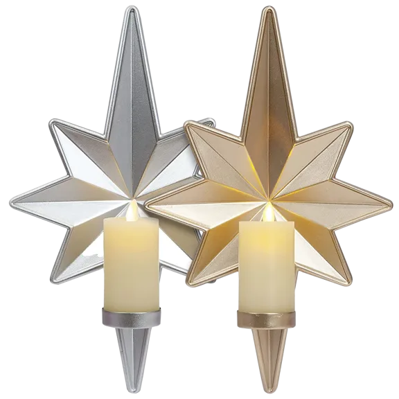 2-Pack: Luminara Indoor Star Wall Sconce Moving Flame Slim Pillars