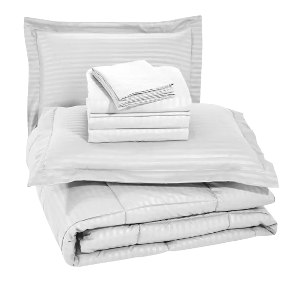 Luxury Home 8-Piece Down Alternative Dobby Stripe Comforter Set