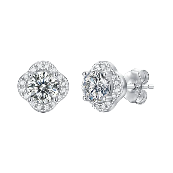 Stella Valentino 0.50 CTW Moissanite Round Halo Floral Cluster Stud Earrings