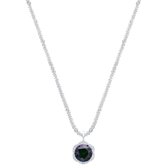Saffron 1.0 Carat TW Rainbow Moissanite Halo Pendant Sterling Silver Necklace
