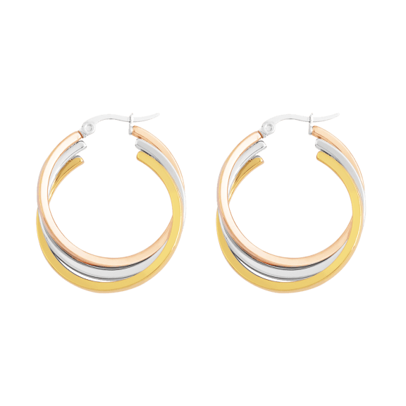 18K Gold Plated Tri-Color 36mm Twisted Hoop Earrings