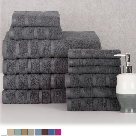 Bibb Home 12-Piece Zero Twist Egyptian Cotton Towel Set
