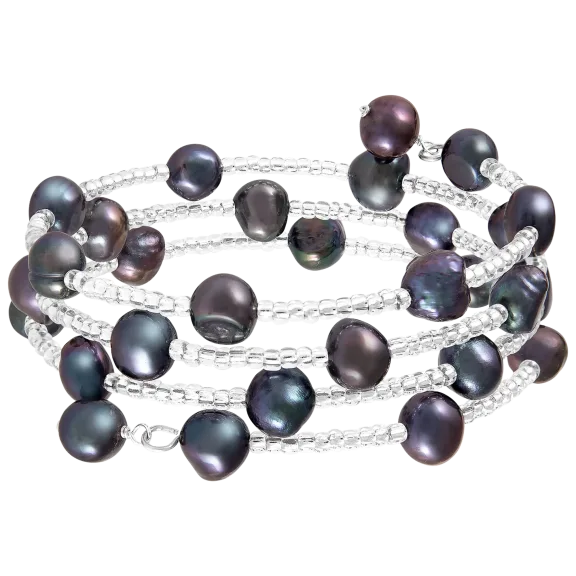 Splendid Pearls Memory Wire Black Pearl Bracelet