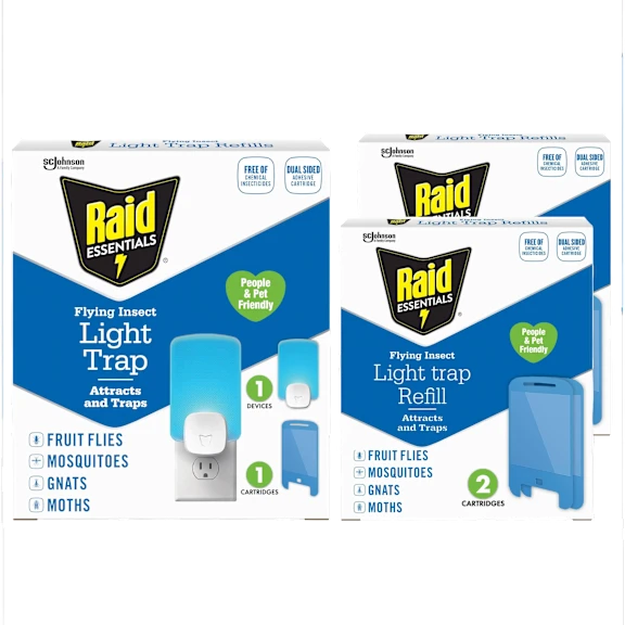 Raid Essentials Flying Insect Light Trap Set with Base and 2 refills