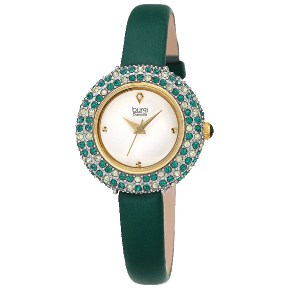 Burgi Women's Diamond Swarovski Crystal Sparkling Leather Strap Watch