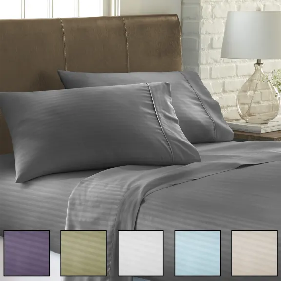 Home Collection Premium Striped Embossed 4 Piece Bed Sheet Set