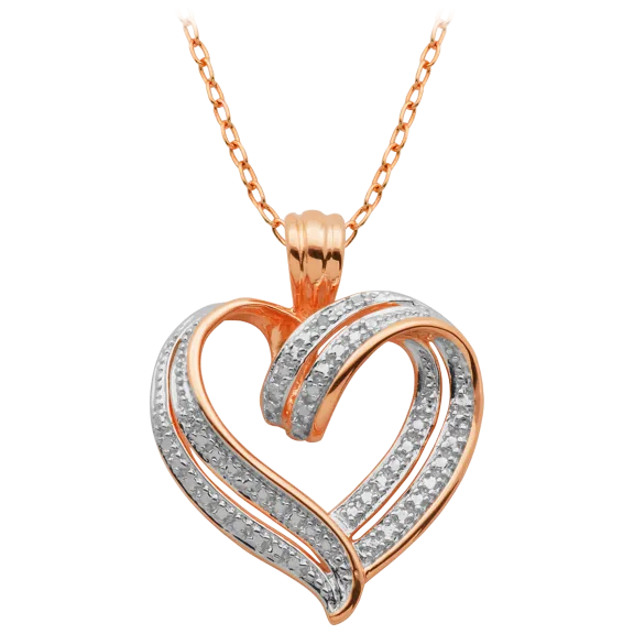 Morgan & Paige 14k Rose Gold Over Bronze Ribbon Heart Diamond Accent Pendant