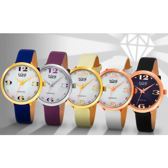 Burgi Diamond Accented Mother of Pearl Watch