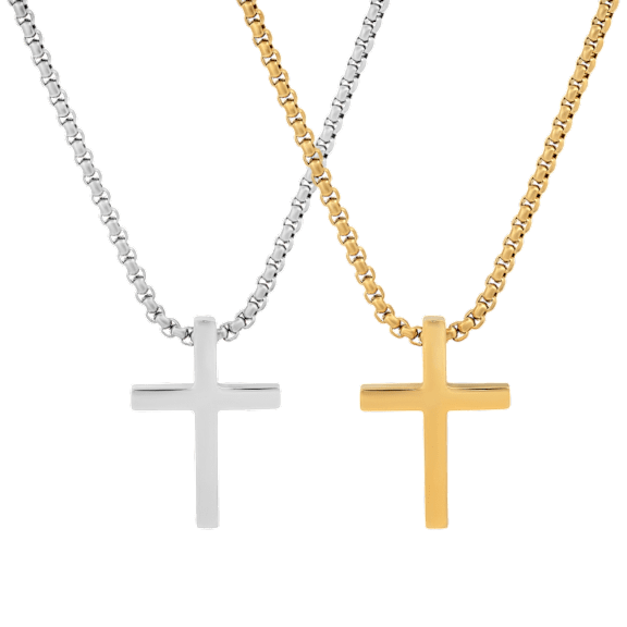 Steeltime Men's Stainless Steel & 18K Gold-Plated Cross Pendant Necklace Set