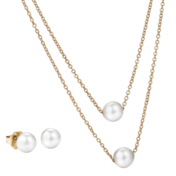 JOIA De Majorca 8mm Pearl Double Chain Necklace & Stud Earrings