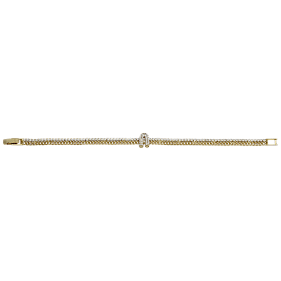 Saffron Initial Letter Tennis & Cuban Chain Bracelet with CZ Studs