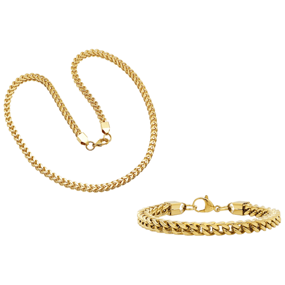 Steeltime Juego de Collar y Pulsera Chapados en Oro de 18k