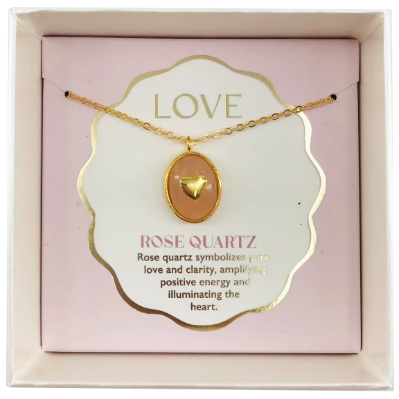 LOREN OLIVIA Love Rose Quartz Heart Icon Necklace