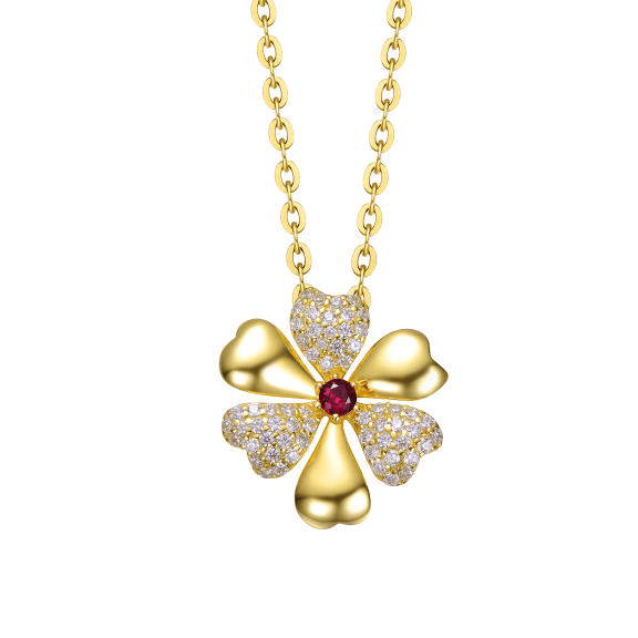 Rachel Glauber Pave Simulated Diamonds & Ruby Flower Pendant Necklace