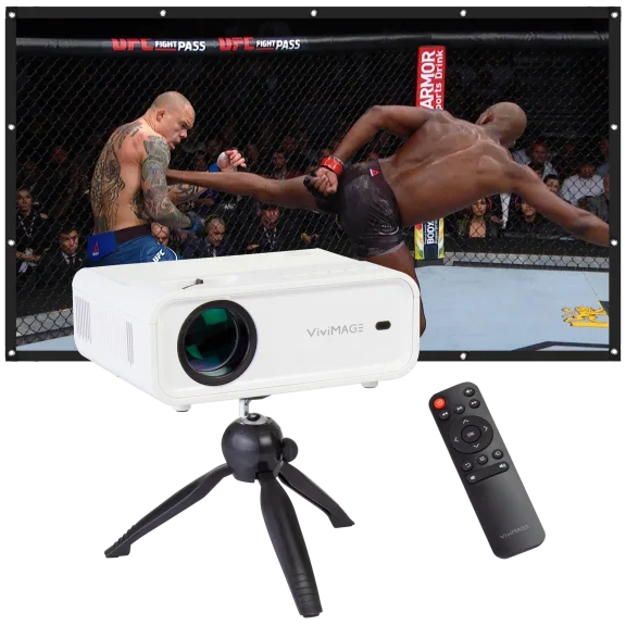 Vivimage Explore 2 Wifi Projector with 120" Projector Screen