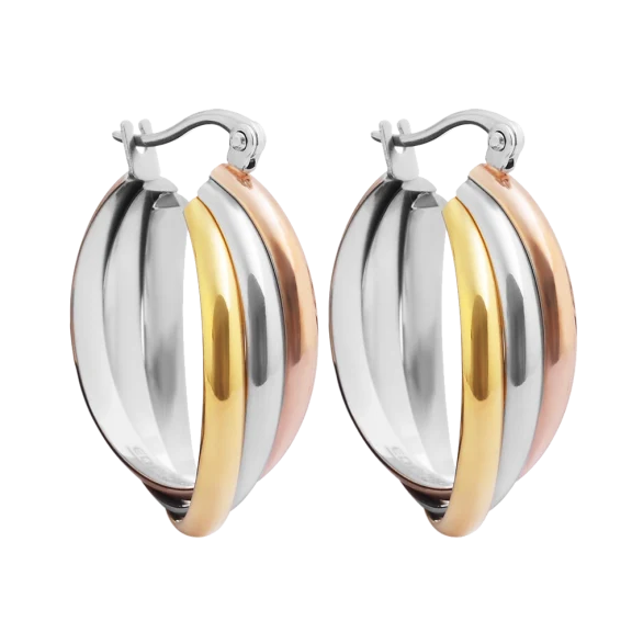18K Gold Plated Tri-color 29mm Twisted Hoop Earrings
