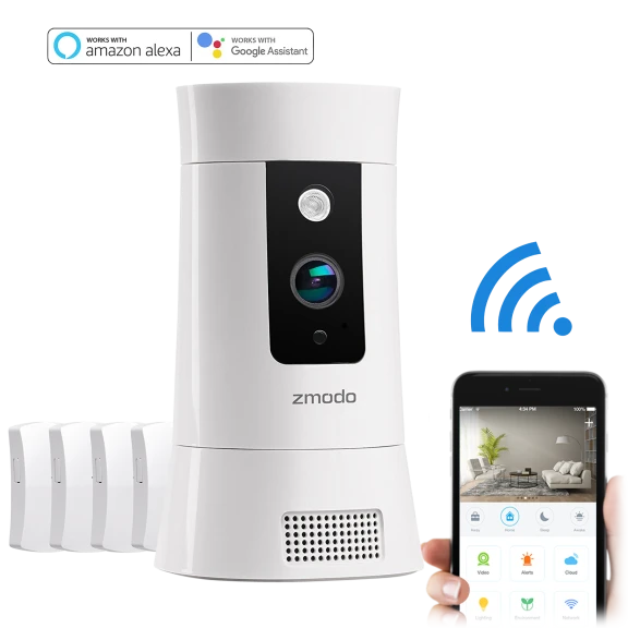 Zmodo Pivot Cloud 350° Rotating Smart WiFi Camera with Door/Window Sensors