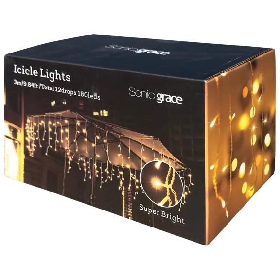 SonicGrace 180 LED Icicle Light Strip with 12 Vertical Drops