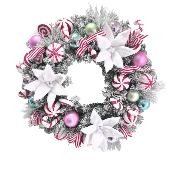 26" Cordless Peppermint Frost Wreath