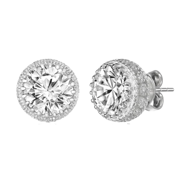 Stella Valentino 4 CTW Moissanite Solitaire Crown Pave Stud Earrings