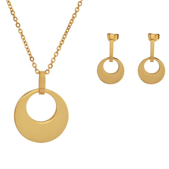 18K Gold-Plated Open Circle Necklace & Earring Set