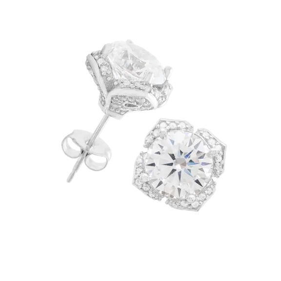Savvy Cie Platinum Plated Sterling Silver Cubic Zirconia Stud Earrings