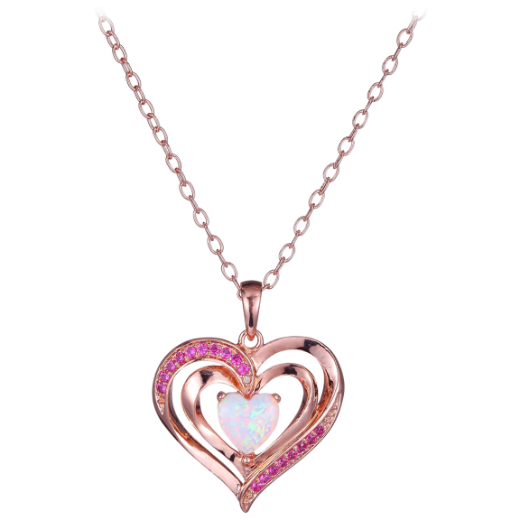 Morgan & Paige Opal Double Heart Pendant with Pink Sapphire Halo Accents