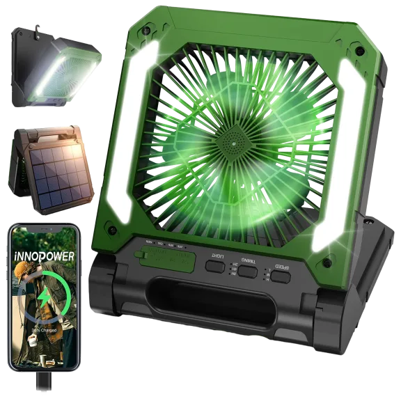 Hakol Rechargeable 20000mAh Solar Camping Fan with LED Lantern