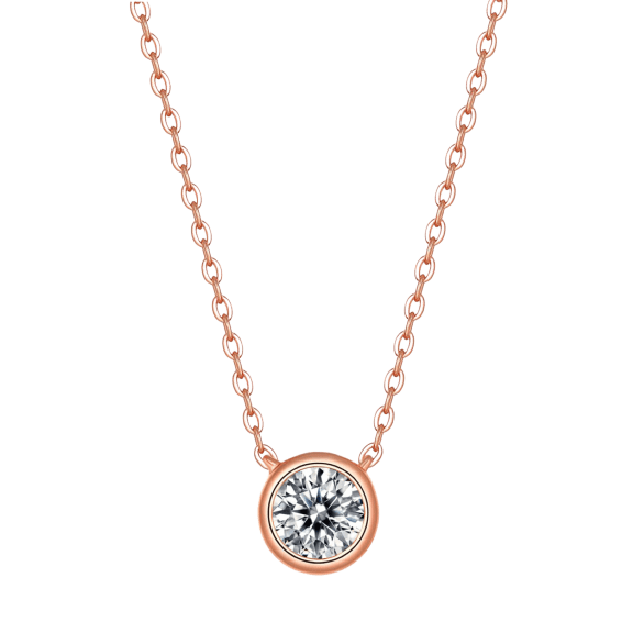 Stella Valentino 1 CT Moissanite Bezel Solitaire 18k Rose Gold Plated Necklace