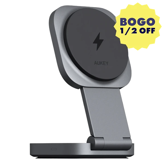 Aukey MagFusion Qi2 2-in-1 Foldable Charger