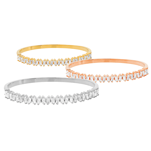 18K Gold Simulated Diamond Baguette Cut Bangle