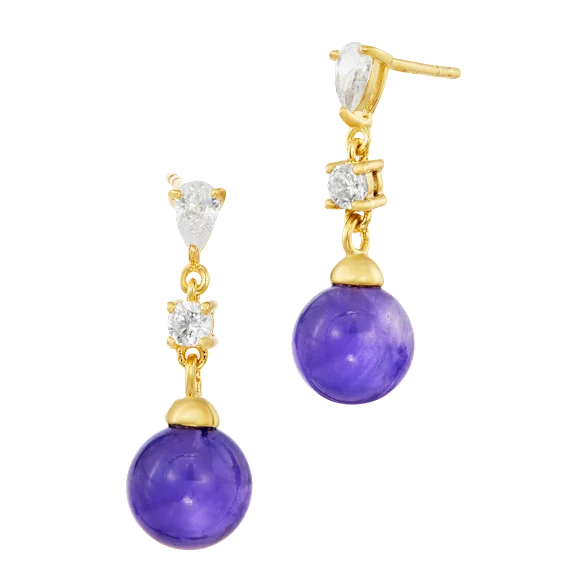 Savvy Cie Amethyst Ball Drop Earring with Cubic Zirconia