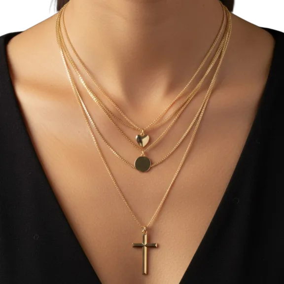 LOREN + OLIVIA Cross Multi Layer Necklace