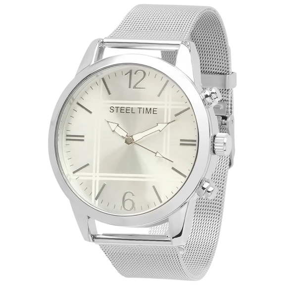 Steeltime Men's Metallic Stainless Steel Mesh Strap Watch With Alloy Face