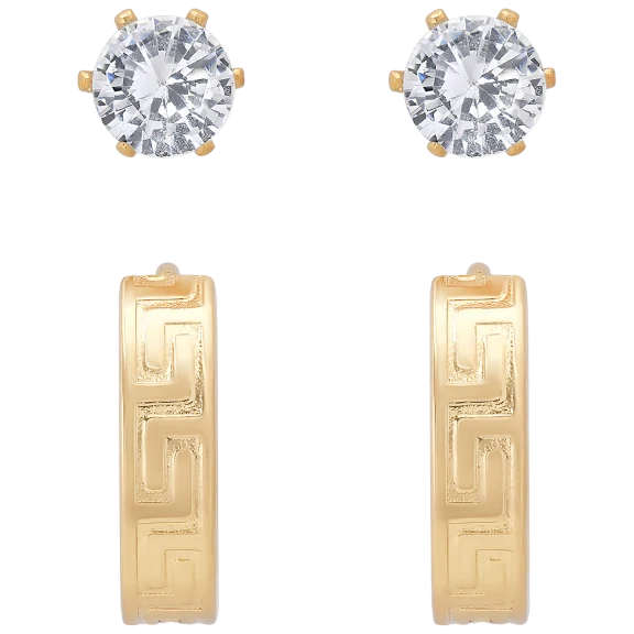 Steeltime Men’s Simulated Diamond Studs & Zucca Print Huggie Hoops Set