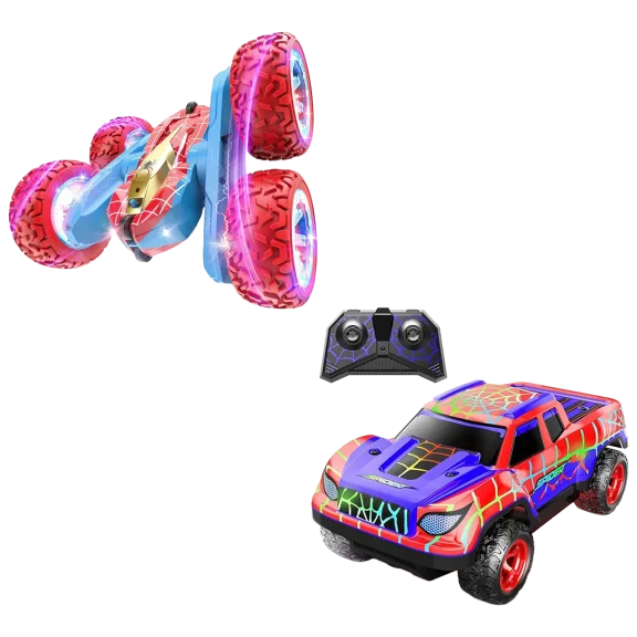 2-Pack: Hakol Remote Control Spider Pick-Up Truck & VRG 4WD Stunt Car
