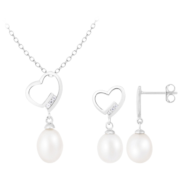 Splendid Pearls Pearl Drop Heart Necklace and Earring Set