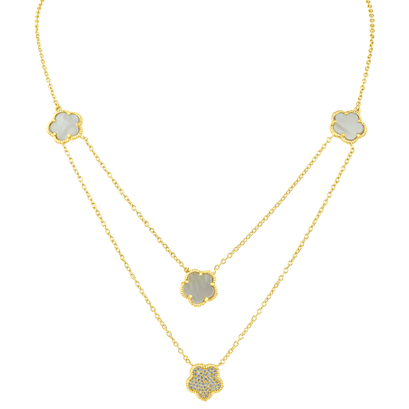 CZ by Kenneth Jay Lane CZ Pave Double Clover Pendant Necklace