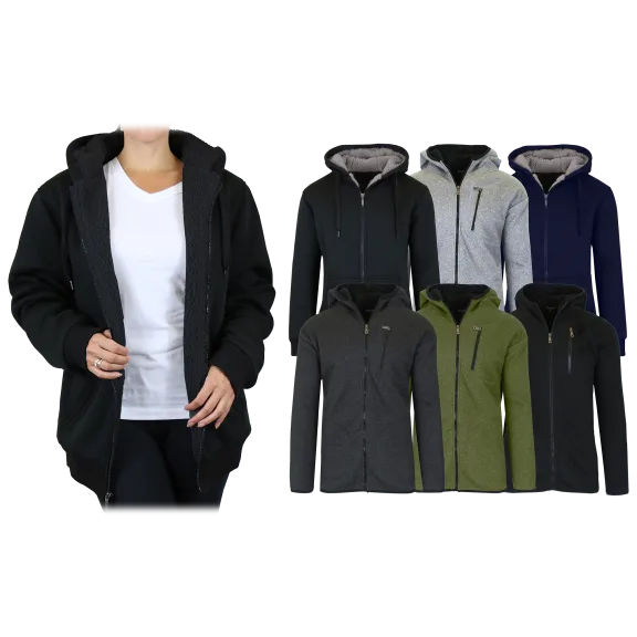 2-Pack: Women's Assorted Oversized Full-Zip Sherpa Hoodie