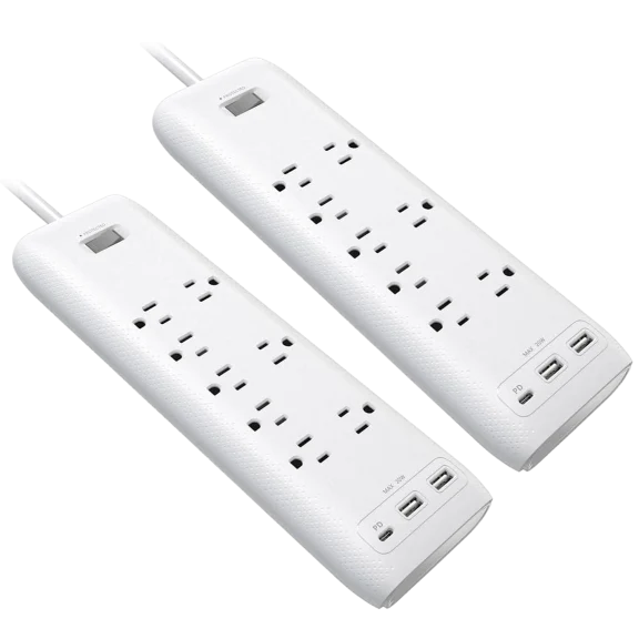 2-Pack: Clear Power 2160J 8-Outlet Surge Protector with 5ft Cord